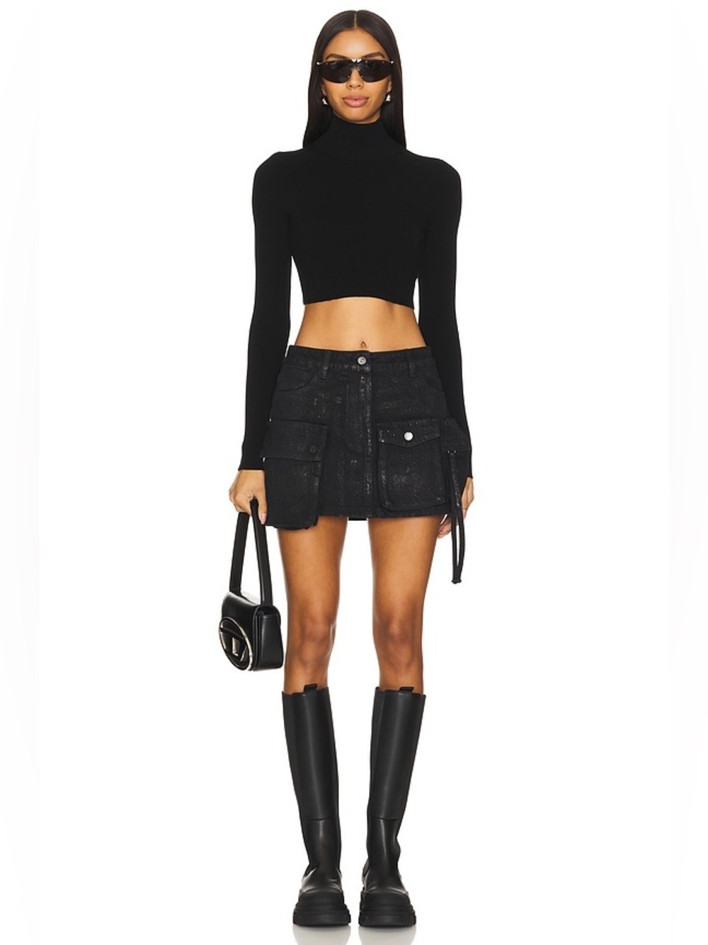 Steve Madden Evalina Black Metallic Cargo Mini Skirt